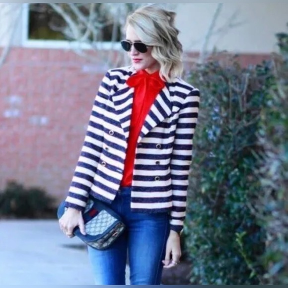 CAbi Jackets & Blazers - CABI Love Carol Collection 5094 Navy Red Cream Stripe Nautical Jacket 2